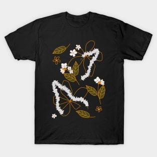 Jasmine Flower Hair Garland Gajra Pattern On Black Background T-Shirt